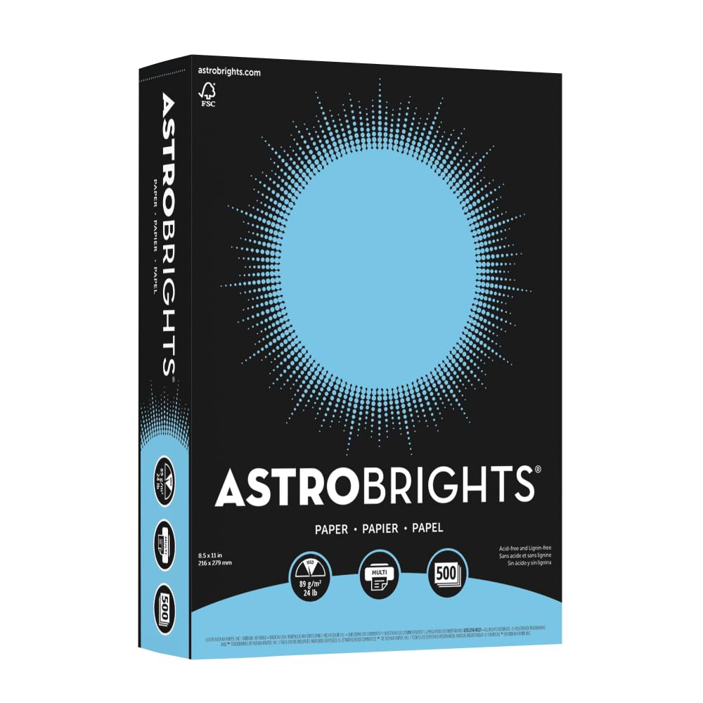 Astrobrights Color Paper, 24 lb Bond Weight, 8.5 x 11, Lunar Blue, 500 Sheets/Ream