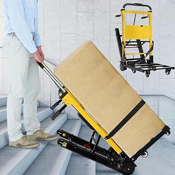 Electric Stair Climbing Dolly, Electric Stair Climbing Cart with Large Wheels, Crawler Type, Up and Down Stair Lifter, Folding Cart, 3 Speed Adjustment, 200 W Powerful Motor, LED Light, Long Running