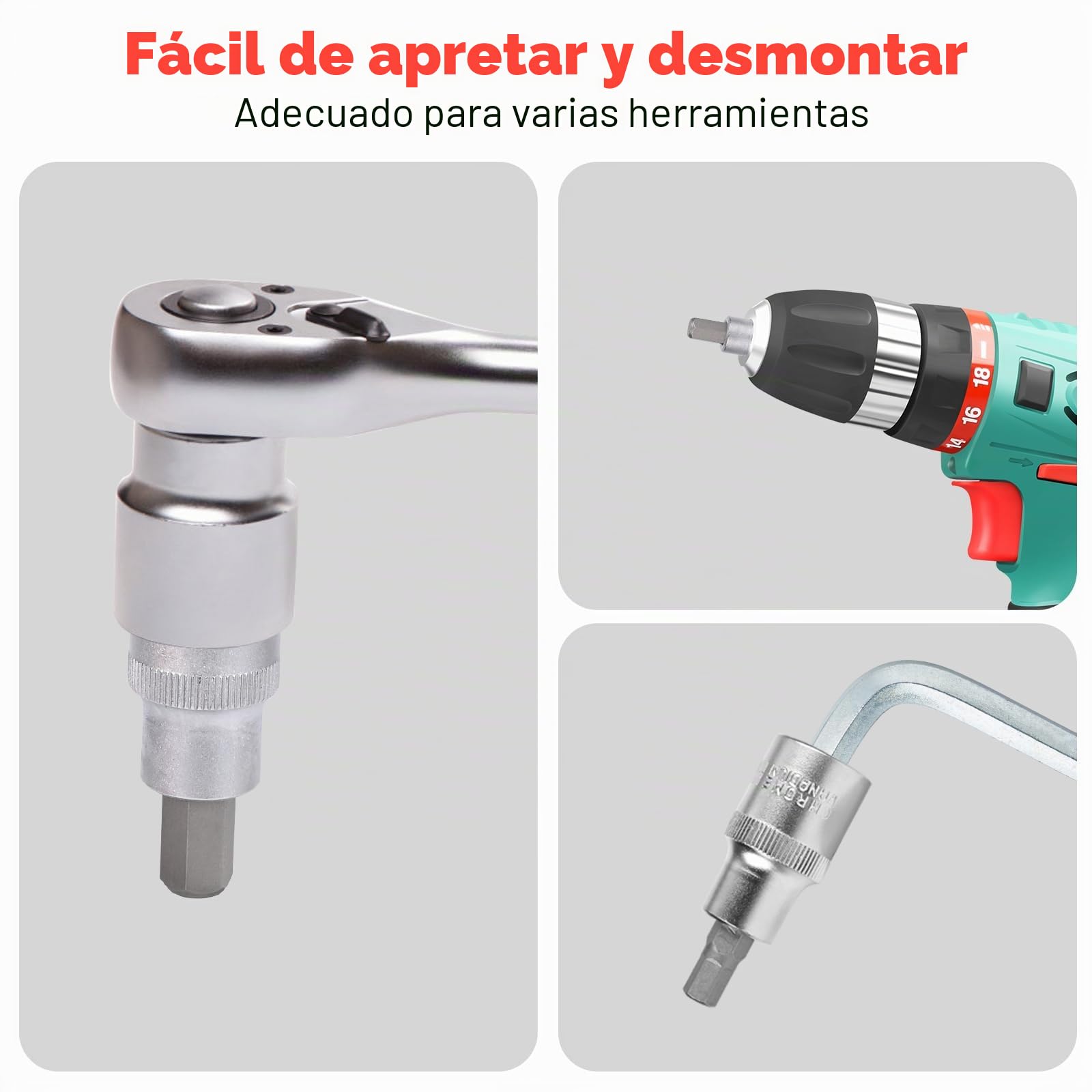 12 Piezas Juego de llaves de Vaso, 1/2» Vasos Hexagonales, Juego de Vasos Hexagonales, Aceros para Herramientas de 5-22mm con Maletín Portátil, Anticorrosión para Uso Industrial y en Automoción (Rojo)