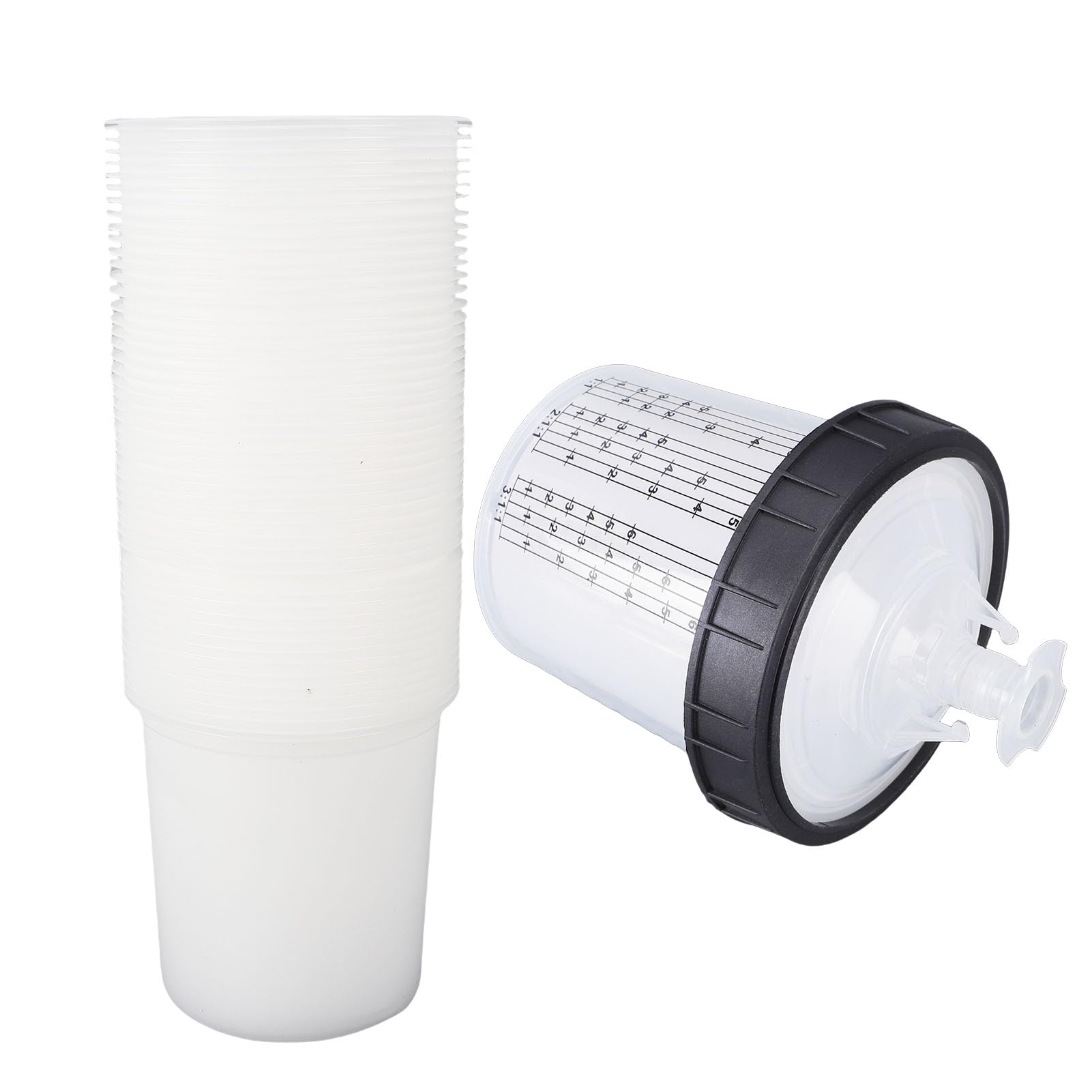Goshyda Confezione da 50 Rivestimenti e Coperchi per Tazze di Vernice USA e Getta Professionali da 20,3 Once 600 Ml con Filtro da 190 Micron, Set di Rivestimenti per Tazze per Pistola a Spruzzo di