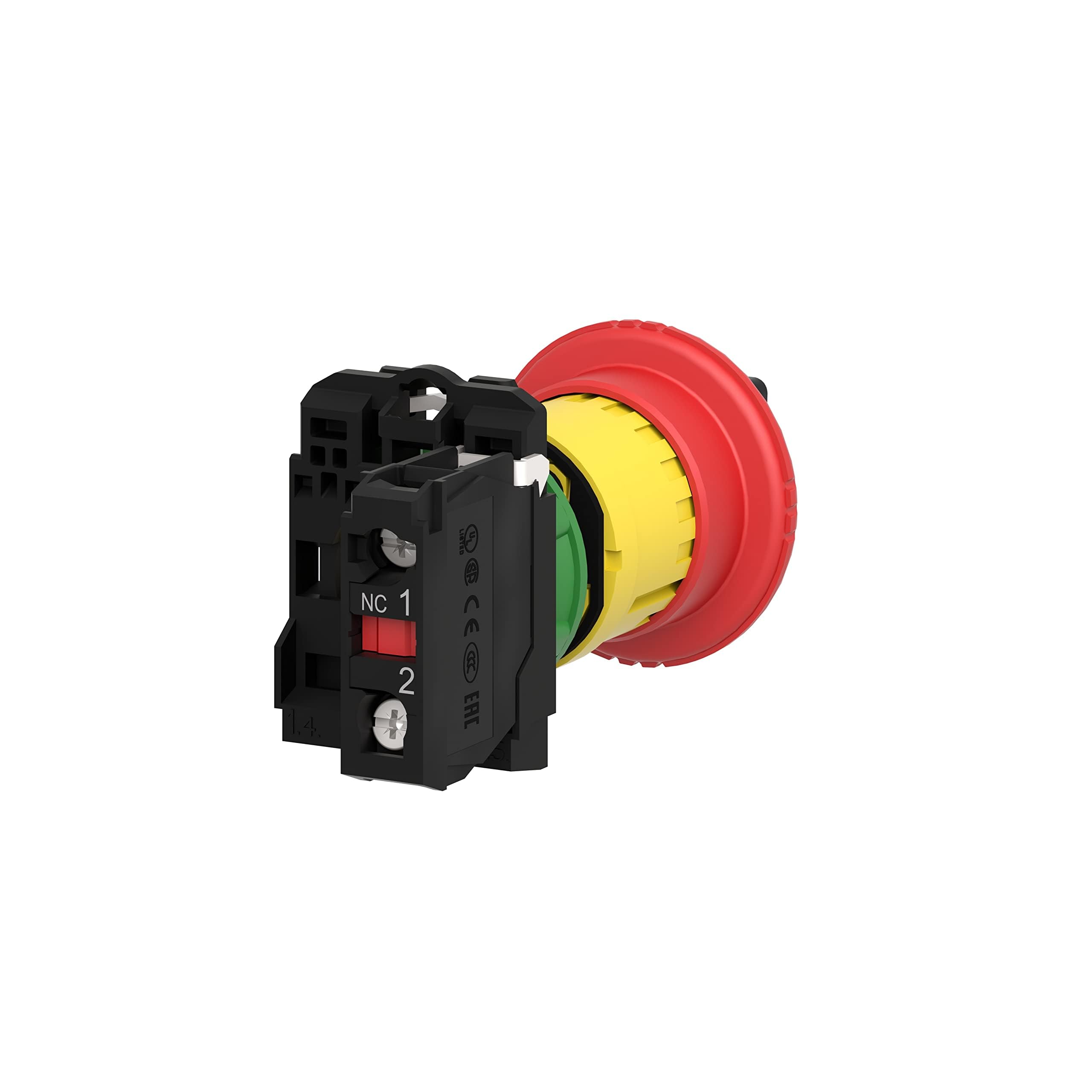 Schneider Xb5As9442 Arrêt D'Urgence Rouge Ø 40 Bouton de Mise Hors Tension Déverrouillage de Clé Ø22 1 Oeil