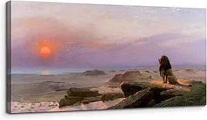 SERIMINO Large Wall Art for Living Room, Sunset and Lion Vintage Wall Decor, Desert Landscape Canvas Prints Paintings, Nature Scenery Pictures Home Decor for Bedroom Bathroom Office Decor, 24x48 Inch