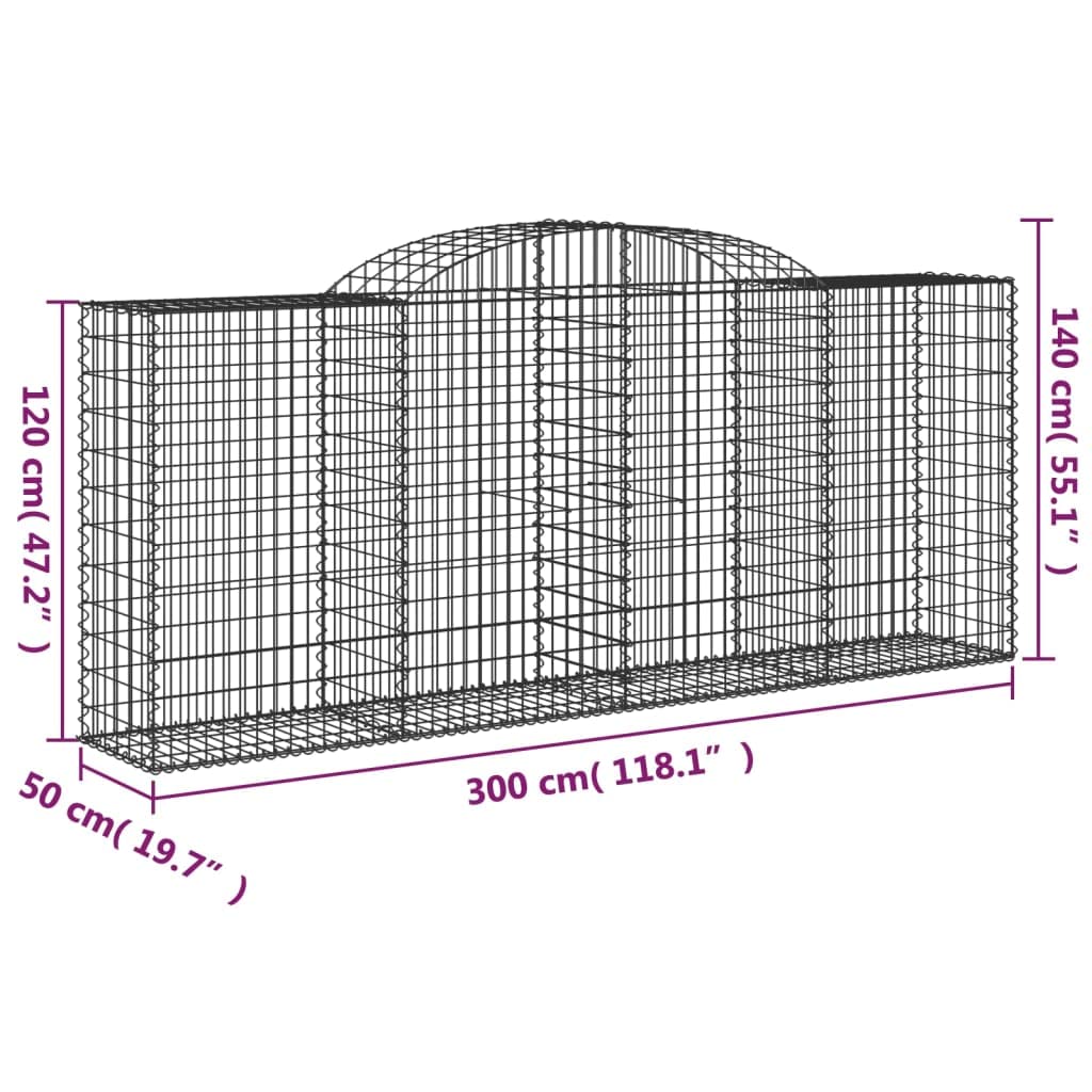 Koszyk gabionowy 300 x 50 x 120/140 cm z ocynkowanego żelaza do dźwiękochłonnej i dekoracyjnej bariery ogrodowej - stabilna konstrukcja ze wzmocnionymi haczykami do napełniania