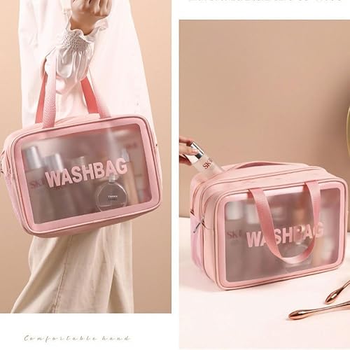Miniatura 3 de Trawila Neceser de viaje Lage Capacidad PVC Clear Cosmetic Bag Wash Bag Gym Bag, Rosado, Viajes
