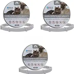 Kit com 3 Coleiras Antipulgas para Cães e Gatos com até 8 Meses de Proteção Contra Carrapatos Mosquitos Piolhos Pulgas (38 cm)