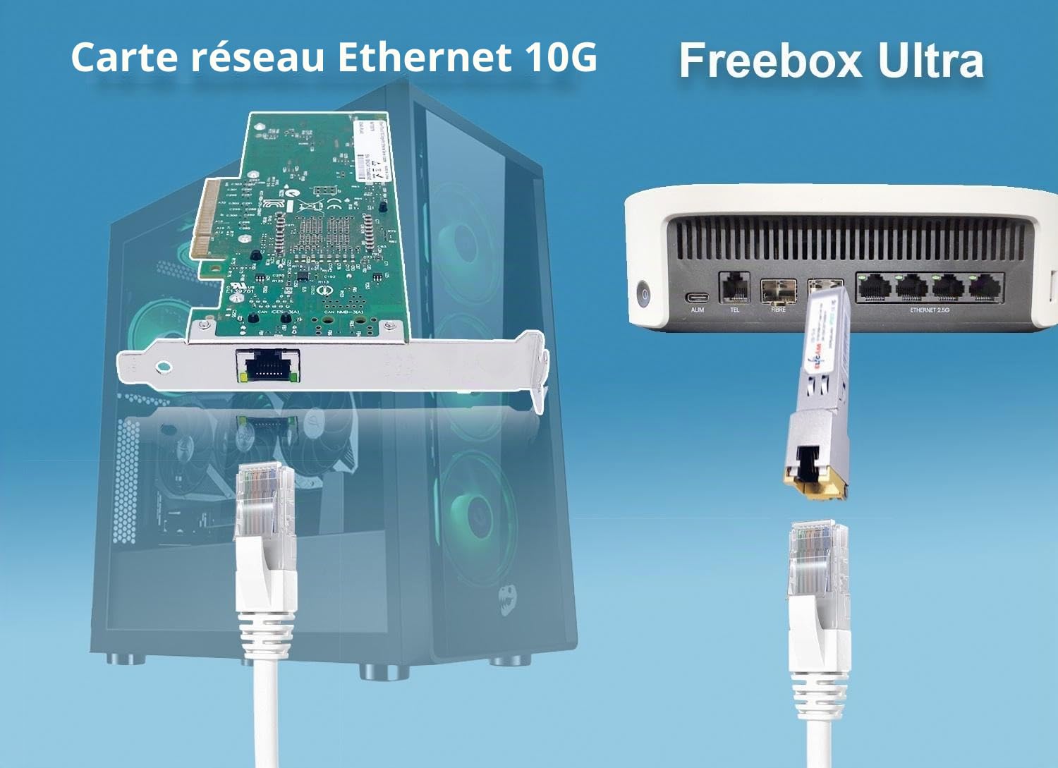Elfcam® - 10Gb Carte Réseau PCIe en RJ45 Compatible avec Freebox Ultra et Orange Livebox 6, 10Go PCI Express x8 LAN Adapter pour Windows Server, Windows 7/8/10/11, Linux