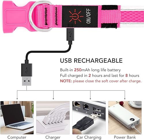 Miniatura 5 de YFbrite Collar de perro iluminado, collar de cachorro con LED recargable por USB, superbrillante, ajustable, luces brillantes para perro para