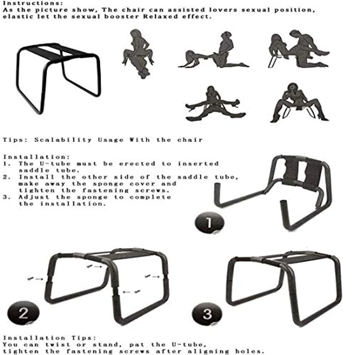 Chaise de soutien multifonctionnelle réglable Forocean, chaise de tabouret de rebond robuste à la position Lɔve Séx prødúctš/Black/A