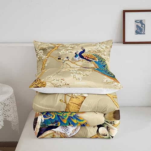 Miniatura 5 de Feelyou Juego de edredón de pavo real con estampado floral para niños adultos y niñas juego de edredón botánico de animales 1 juego de edredón con 2