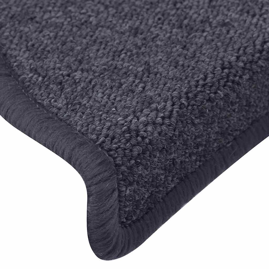 Stufenmatten 30 Stück 65 x 24 x 4 cm Dunkelgrau und Blau Halbrund Groß Treppenstufen Matten, Teppich Innen für Treppen, rutschfest Stufenmatten Treppenteppich