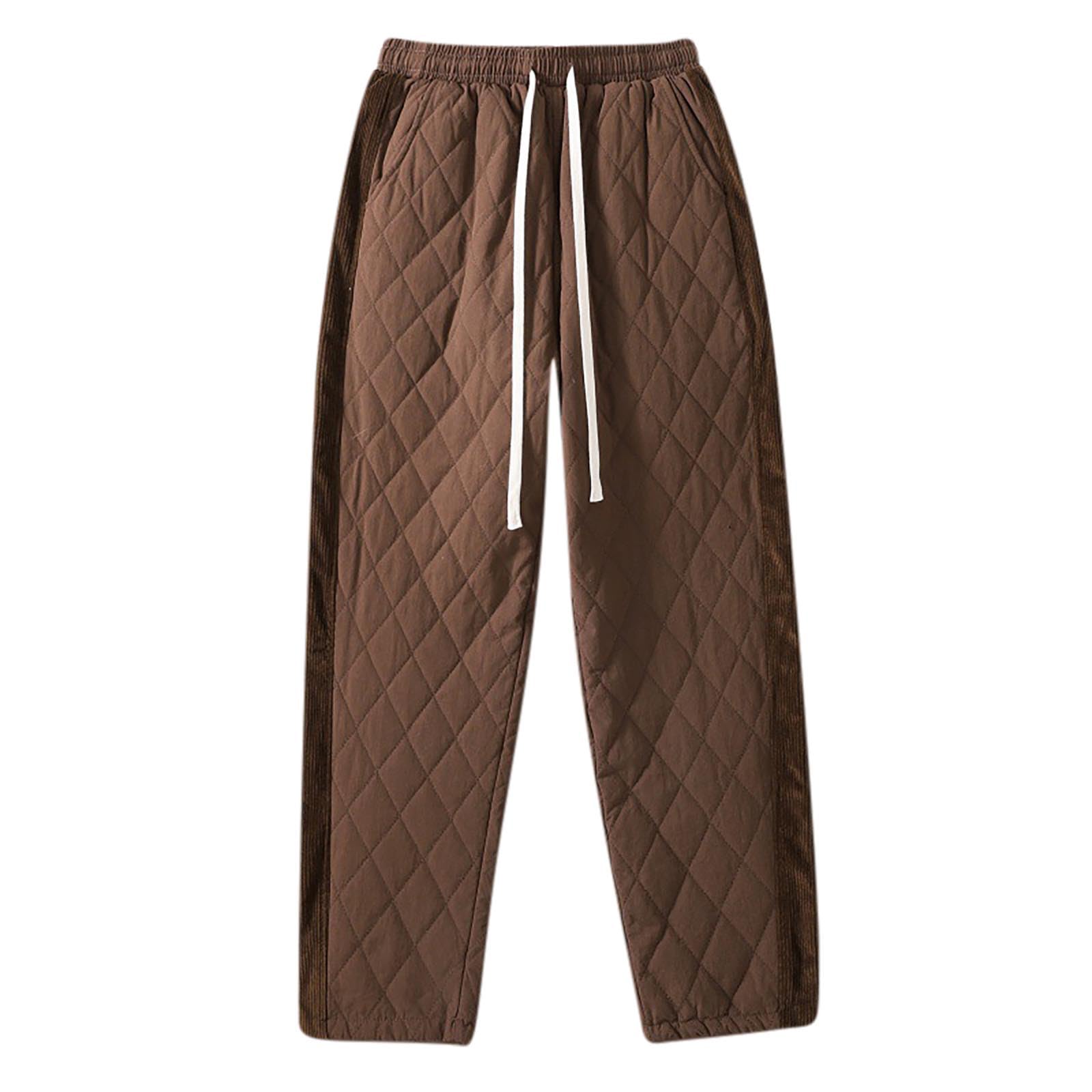 Womens Winter Warm Pants Casual Lightweight Quilted Thermal Trousers Drawstring Elastic Waist Outdoor Baggy Sweatpants Brown