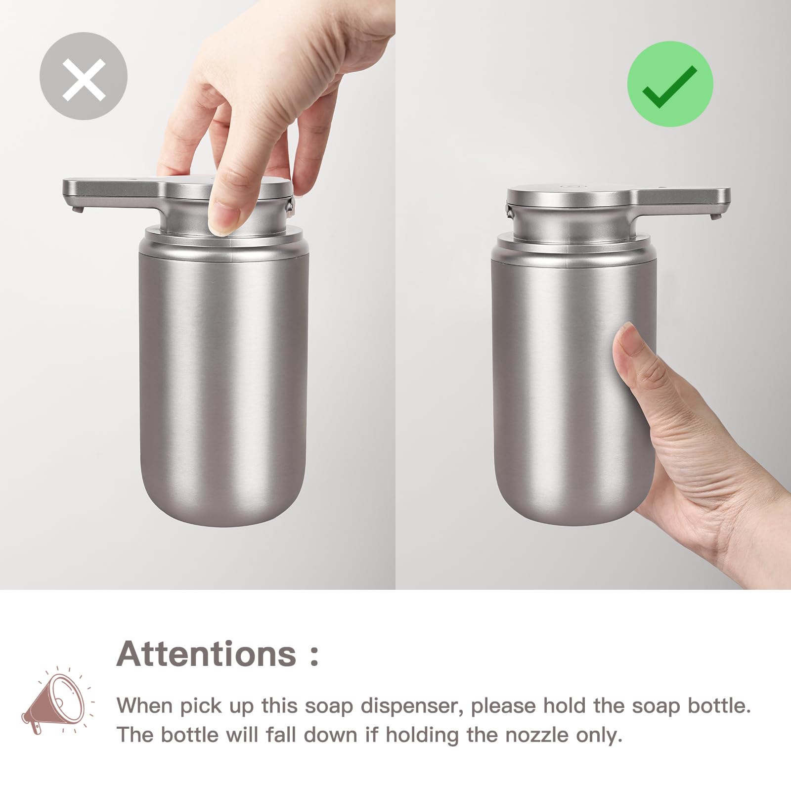 Automatischer Seifenspender, Edelstahl-Handseifenspender für Badezimmer, Küche, wiederaufladbar, berührungslos, Handseifenpumpe, 340 ml
