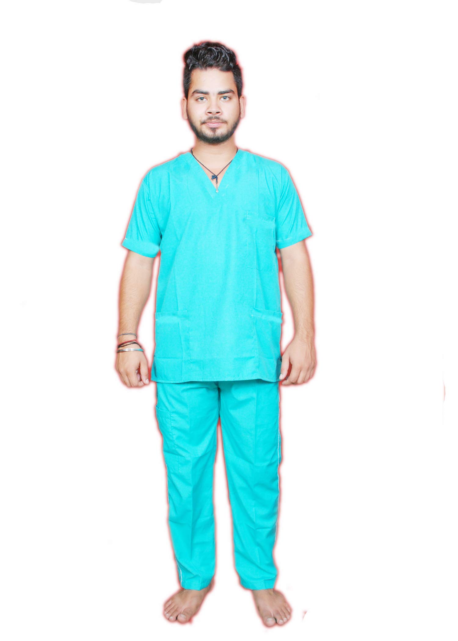 Prime Store Premium Quality Unisex Scrub Suit Set (V-Neck • 3 Top pocket & Cargo type trouser) • Green • with 100 days FREE warranty Size-36