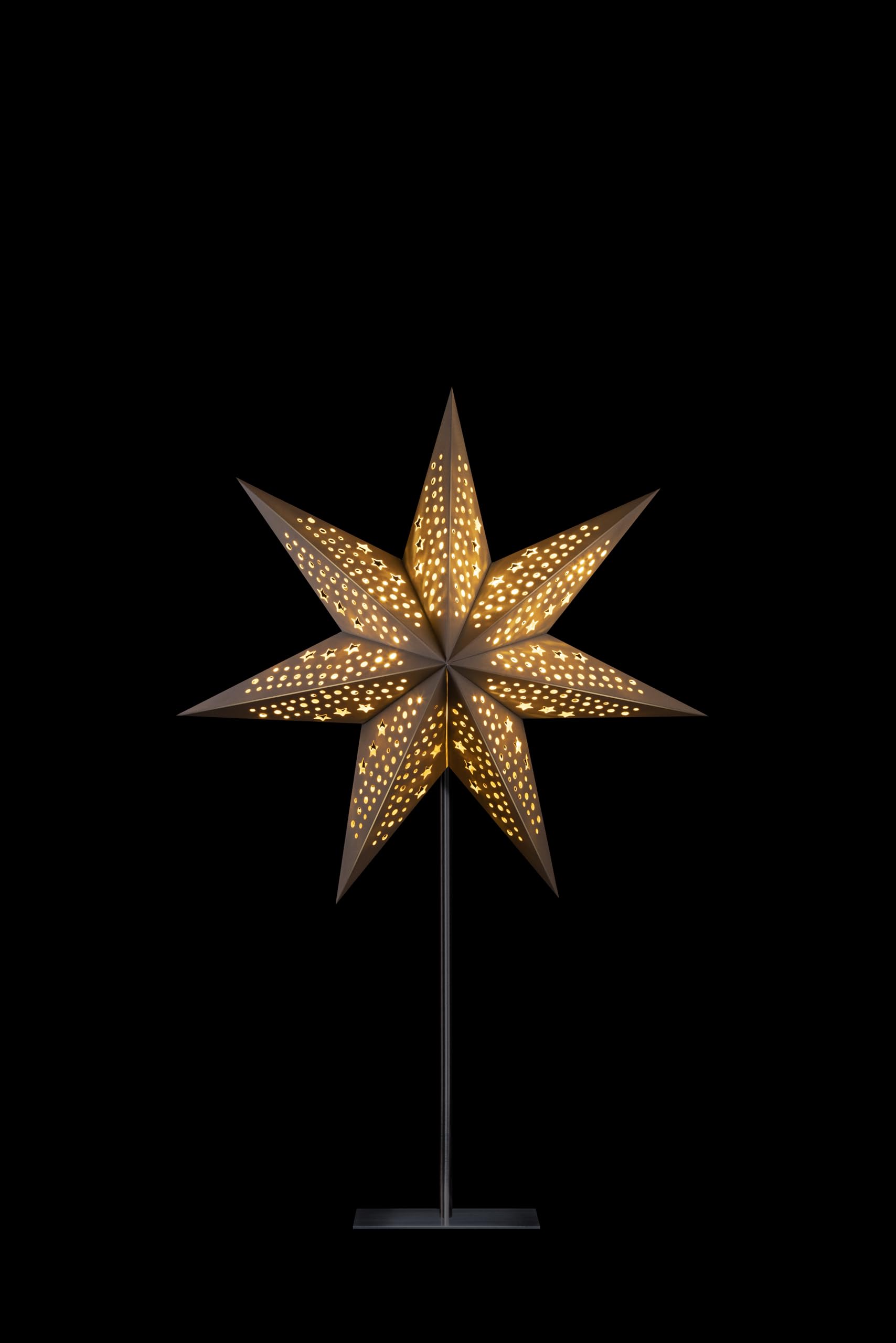 Sterntaler Dekostern | Weihnachtsstern Papier | Samt | Faltstern mit Ständer | Grau | 45cm | Innen | Glühbirne | Netzstecker