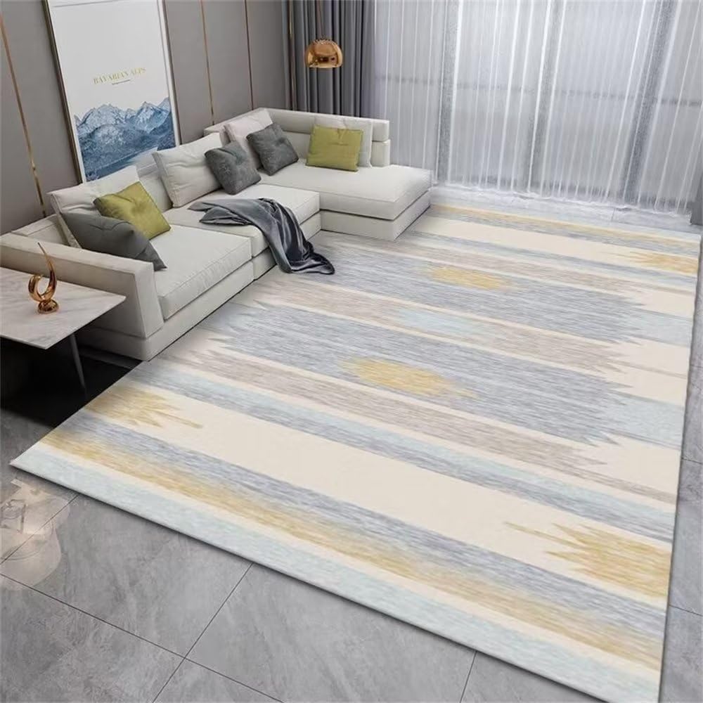 Tapis salle a manger chambre ado 160x230cm jaune et bleu moderne