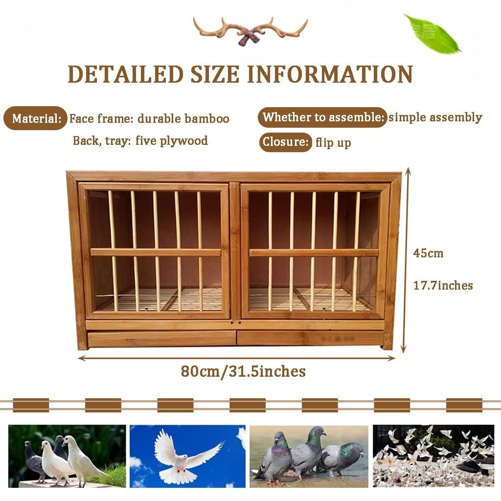 Jaula para palomas con bandeja extraíble para estiércol, pajarera de bambú resistente para palomas de carreras, caja nido combinada fácil de instalar