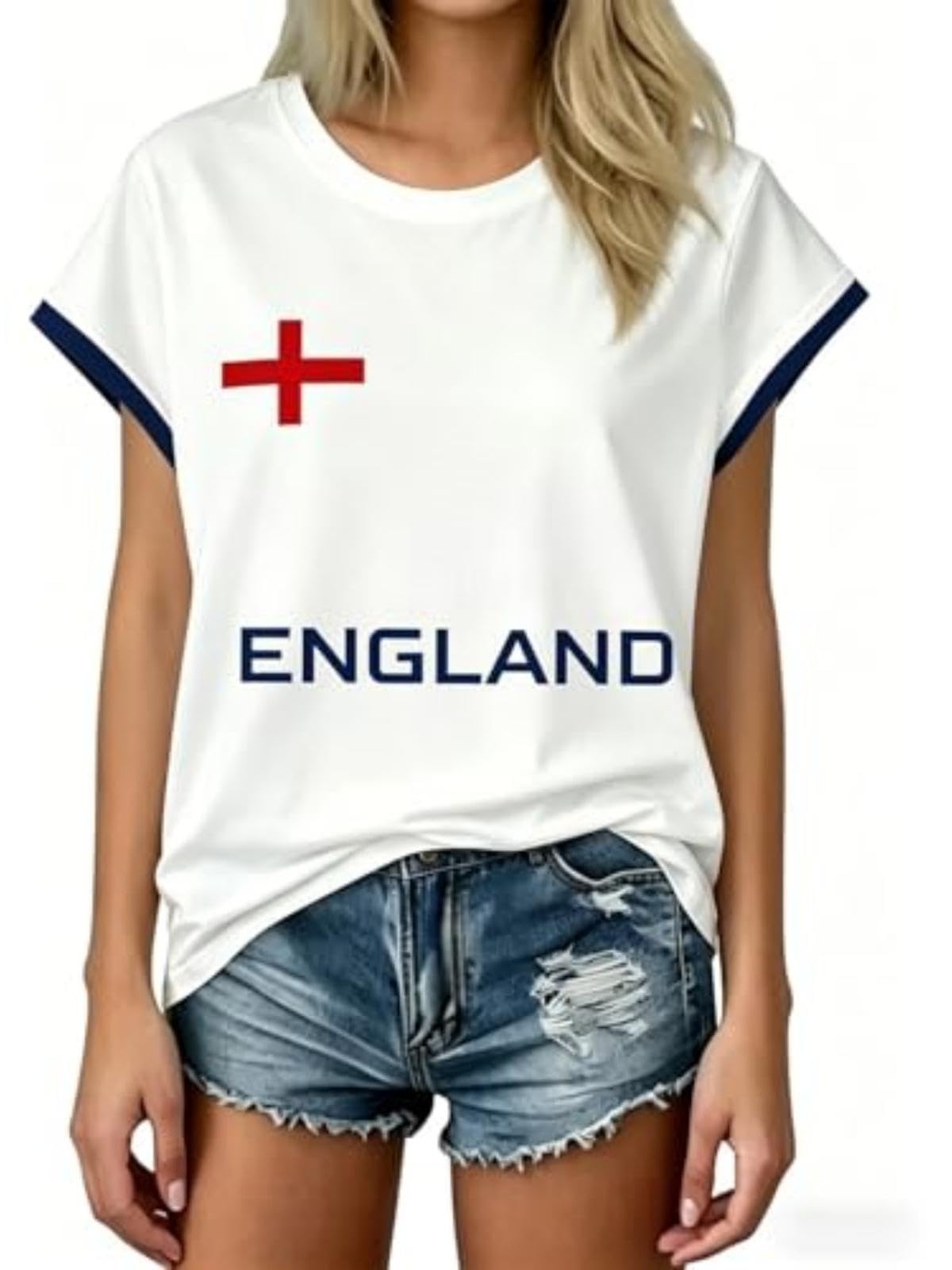 England Football Shirt 2026 World Cvp Jersey Tops for Women Ladies England T Shirt Womens Football Top Crew Neck Lightweight Breathable Classic Soccer T-Shirts Training for Summer Sport Fans Shirts