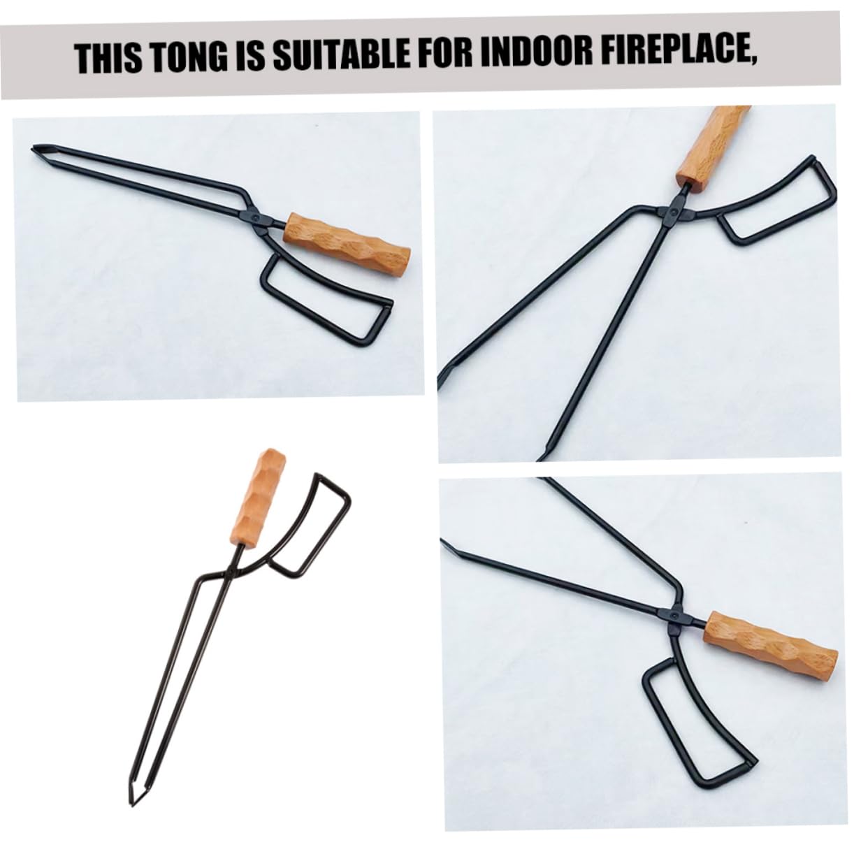 PRETYZOOM Pinze per Barbecue da Esterno in Ferro e Legno Manico Spesso, Utensile per Spostare Legna per Stufa da Interno e Parchi