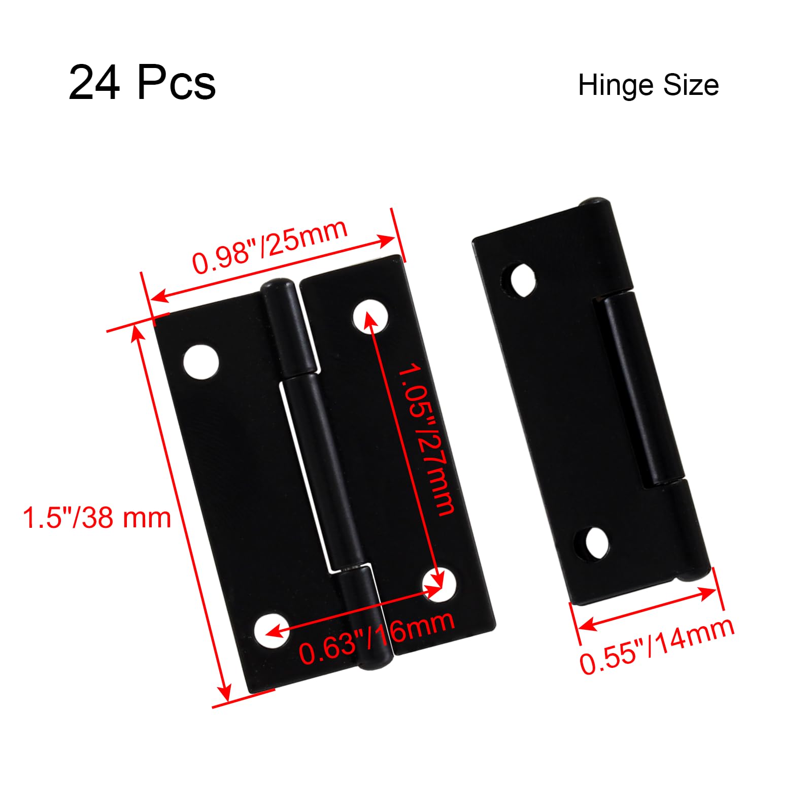 Zawiasy do drzwi, Składany zawias czołowy ze stali nierdzewnej w kolorze czarnym, wiele rozmiarów do okuć do drzwi szafy(1.5" x 0.98" (24PCS))