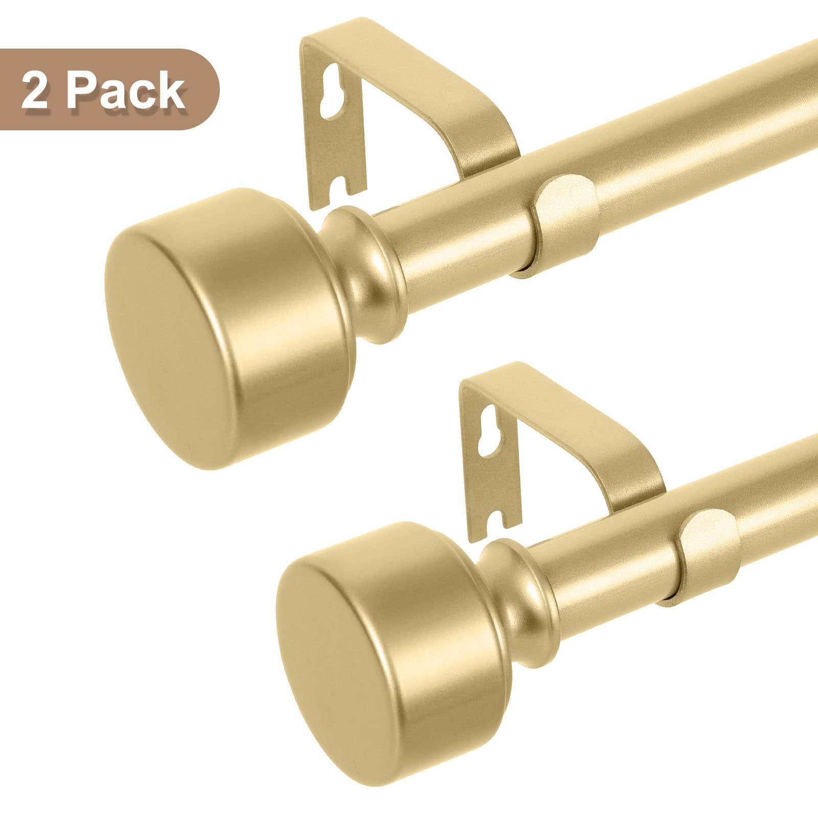 2 Pack Gold Curtain Rods for Windows 28 to 48 Inch(2.3-4ft),Noble Metal End Cap Curtain Rods,1� Diameter Heavy Duty Curtain Rod,Adjustable Drapery Rods,Telescopic Window Curtains Rod 18-45",Brass Gold