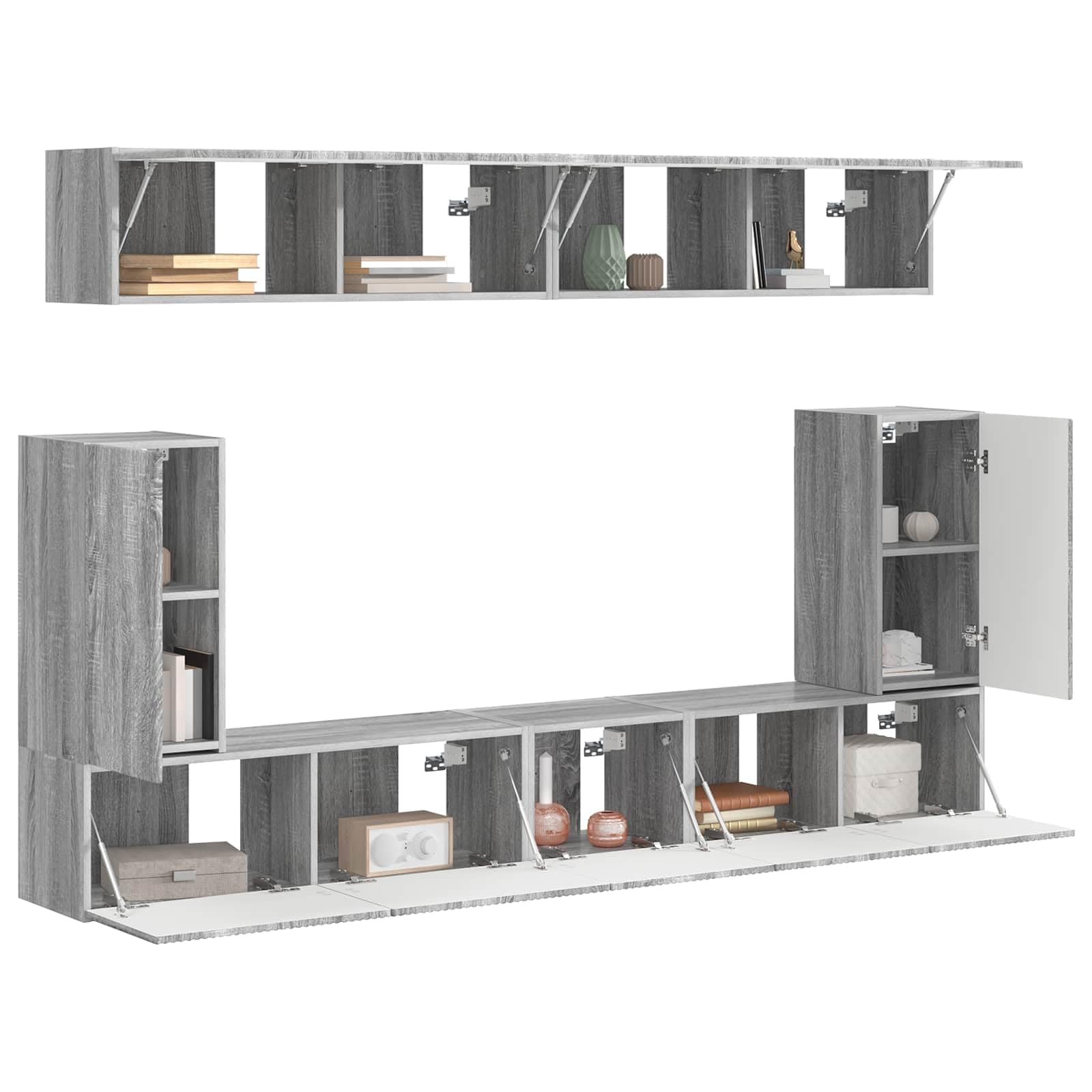 TV-Schrankset Wandmontiert, 5-teilig, Graues Sonoma Holzwerkstoff, Modernes Media-Center für Wohnzimmer, Langlebiges Design