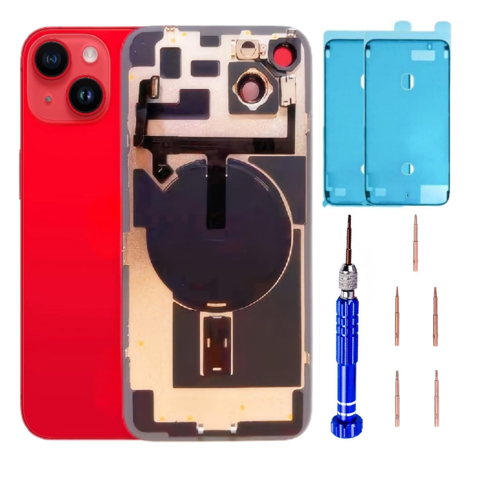 Photo 1 of 14 Plus Back Glass Replacement Kit with Plate & Flex Cable and All Parts, Red, 6.7 Inch for iPhone 14 Plus Back Cover Glass, with Repair Tools (Product Red)