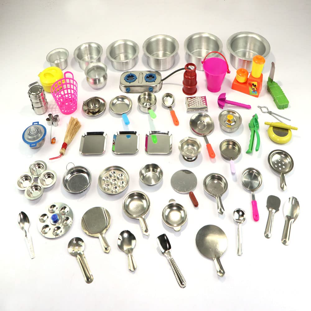 54 Pieces - Miniature Kitchen Set, Kitchen Set for Kids Girls, Real Cooking Kit for Play, Steel Kitchen Set for Girls, Choppu Jaman, Miniature Cooking Set (Pack - 54) (B0C6XRJ7RT) Amazon Price History, Amazon Price Tracker