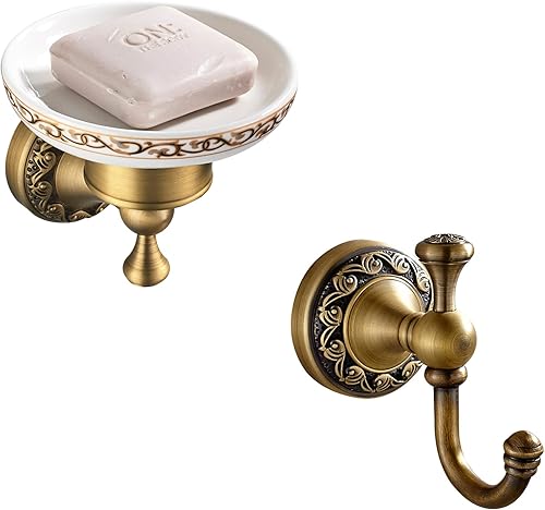 Leyden Jabonera de ducha,Gancho de toalla de latón antiguo,Ganchos para bata de baño,Hardware de baño de montaje en pared