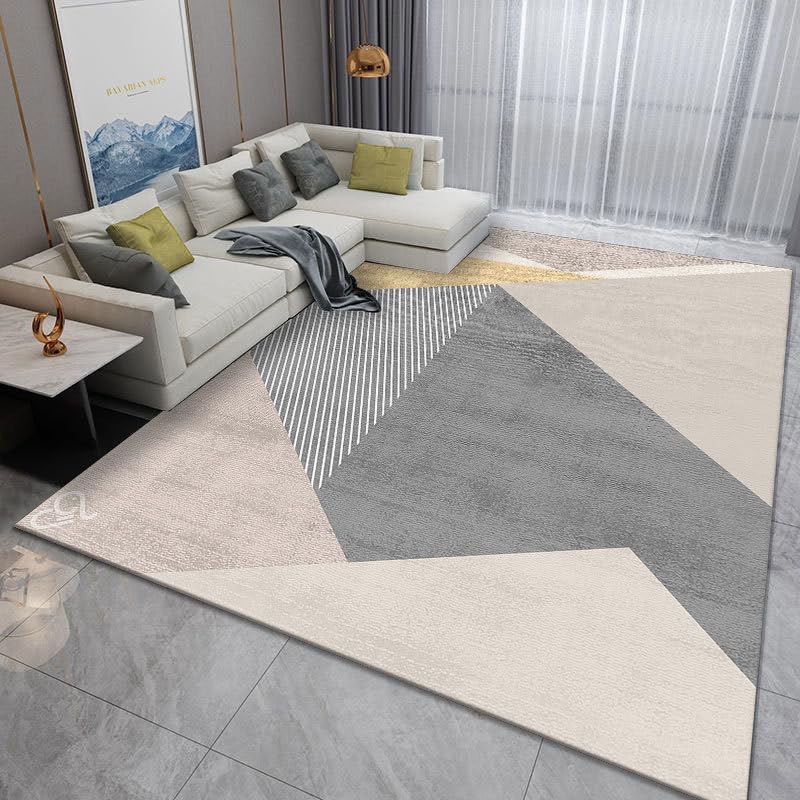 Tapis géométrique abstrait 80x120 de sol beige gris pour chambre