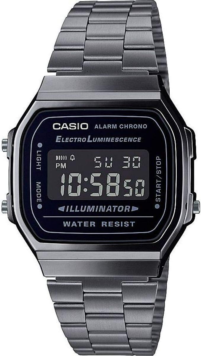 Vintage Watch A168WEGG-1BEF - Unisex Watch - Splash Proof - Digital - with Steel Strap - Black