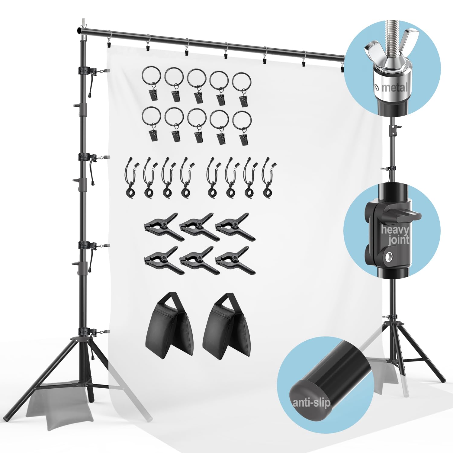 LimoStudio 10 ft. Wide x 10 ft. High (New Generation) Upgrade Heavy Duty Backdrop Stands, Metal Head Cap Design, Enhanced Joints, No Wobble, Anti Slip Rubber Shoes, Complete Accessory, AGG3132