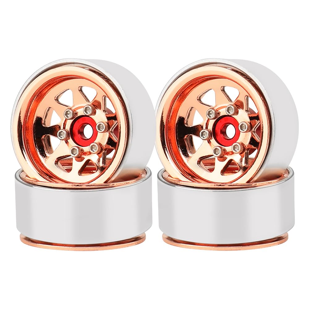 Pothyes 1.0 Beadlock Wheel -3.78mm Offset Wheel Rims for 1/18 1/24 RC Crawler Car Axial AX24 SCX24 FMS FCX24 TRX4M Upgrades (Rose Gold)