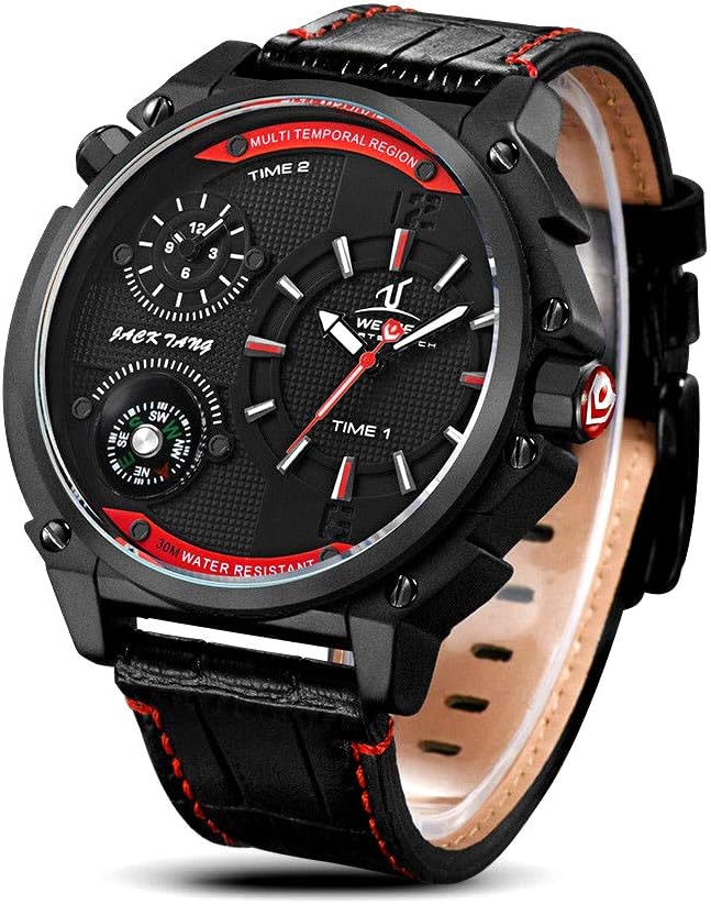 EASTPOLE Dual Time Zone Compass Leather Strap Men Analog Business Quartz Wristwatch WMB116