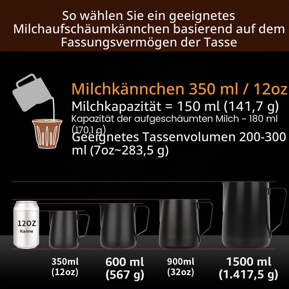 watchget Milchaufschäumkrug aus Edelstahl 20oz/600ml - Espresso-Dampfkrug für Cappuccino, Latte Art, Kaffeemaschinen-Zubehör, Milchkännchen, Kaffee-Aufschäumer-Becher, Schwarz