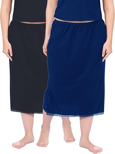mybody Women’s Cotton Ankle Length Maxi Skirt Slip – Pack of 2