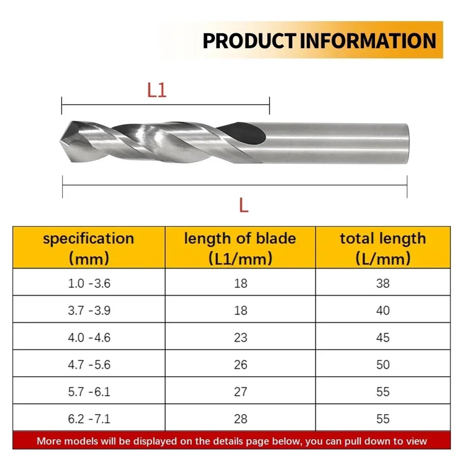 Forets en carbure de tungstène pour le travail des métaux durs CNC, outil de perçage en acier 0,5 à 20 mm (1 mm x 18 x 38 L)