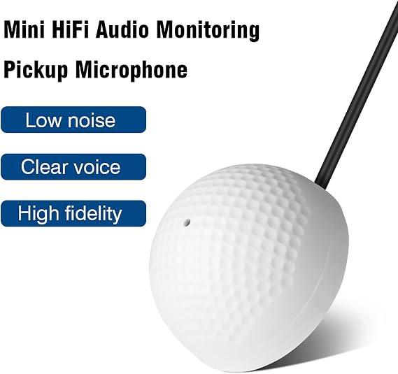 CCTV Pick Up Microphone, 100m2 Wide Range HiFi Audio Sound CCTV Microphone with High Sensitive Preamp Amplified Pickup Device External Microphone for CCTV Security Camera