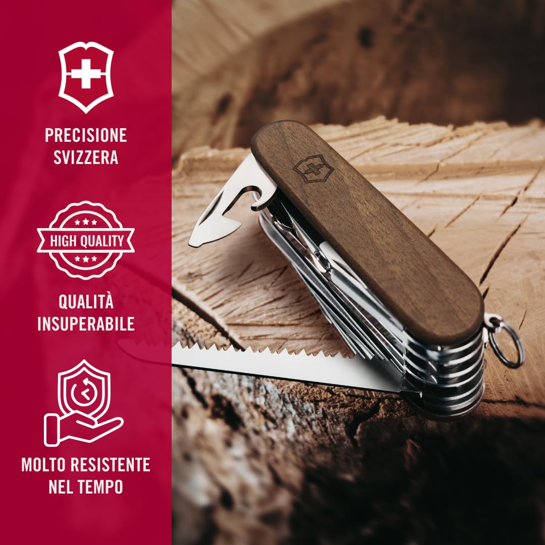 Victorinox Multiuso Swiss Champ Wood, Legno, 29 Funzioni, Made in Switzerland, Multi-strumento con Seghetto per Legno, Forbici, Marrone