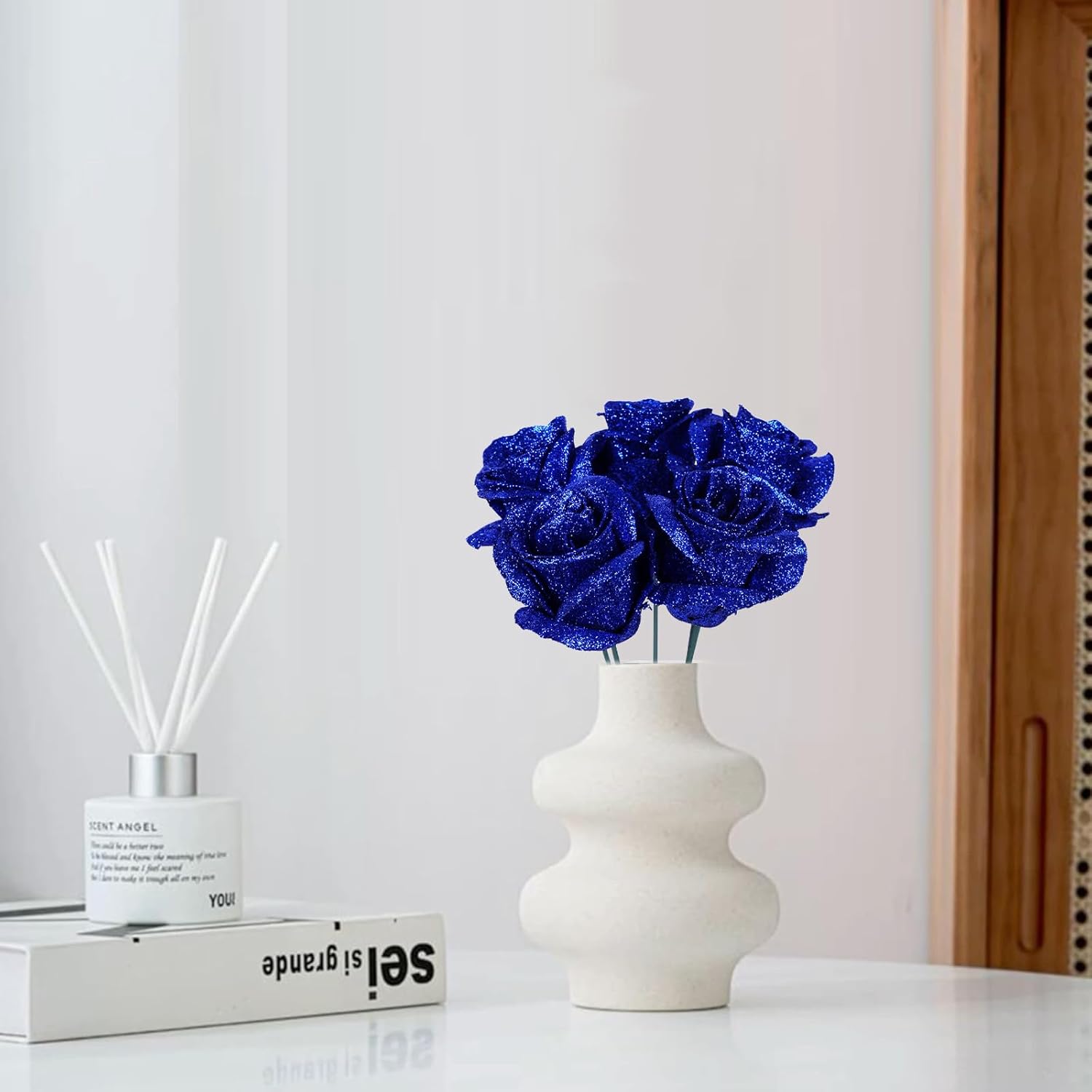 Glitter Flowers,30PCS Royal Blue Roses Artificial Flowers Fake Roses for DIY Crafts Wedding Bouquet Party Home Decor(Royal Blue)