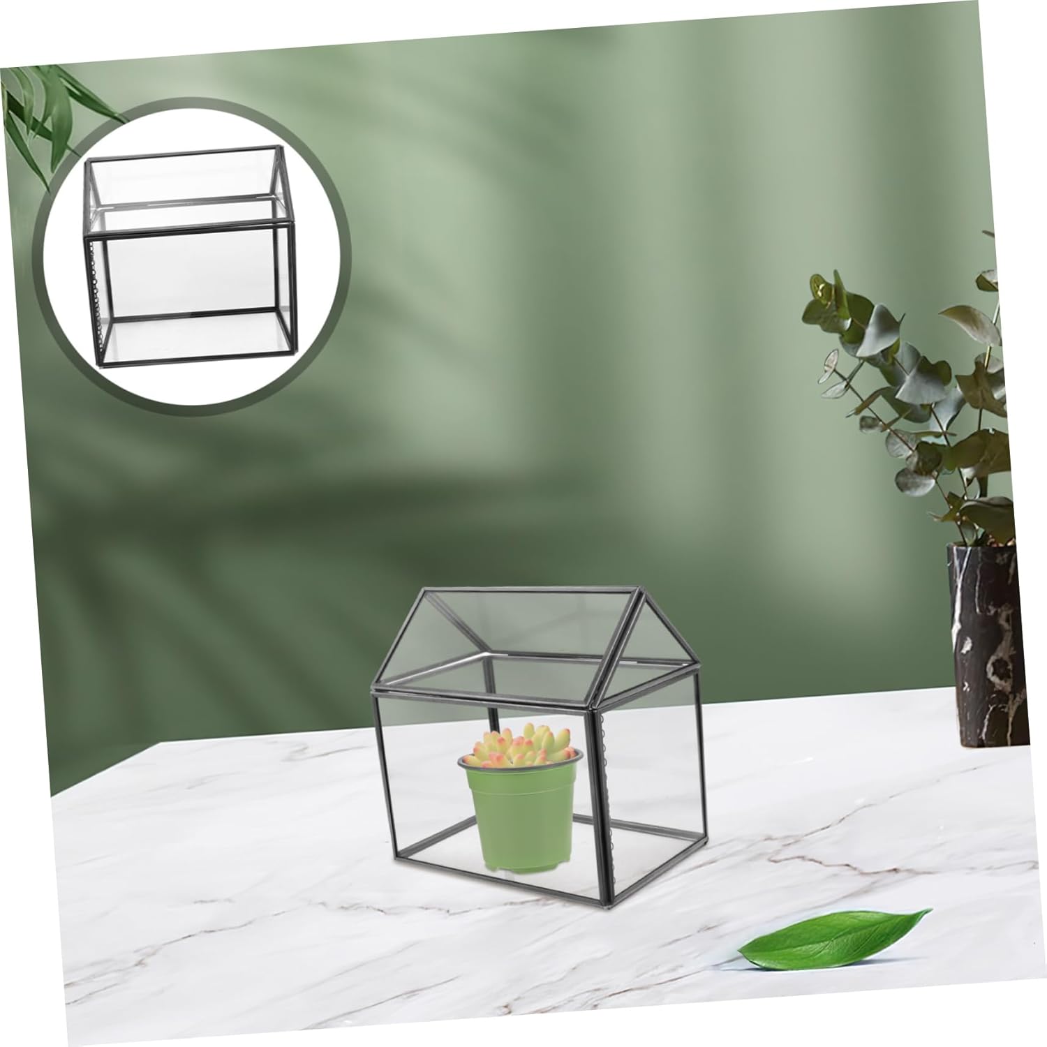 House Shape Geometric Glass Terrarium Planter Indoor Greenhouse with Swing Lid for Succulents Moss and Orchids Creative Tabletop Display for Home Decor and Gifting