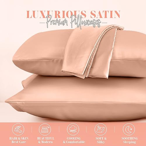 Miniatura 2 de Elegant Comfort Juego de fundas de almohada de satén de 2 piezas sedoso y lujoso para una piel y cabello más saludables, cierre de cremallera oculto