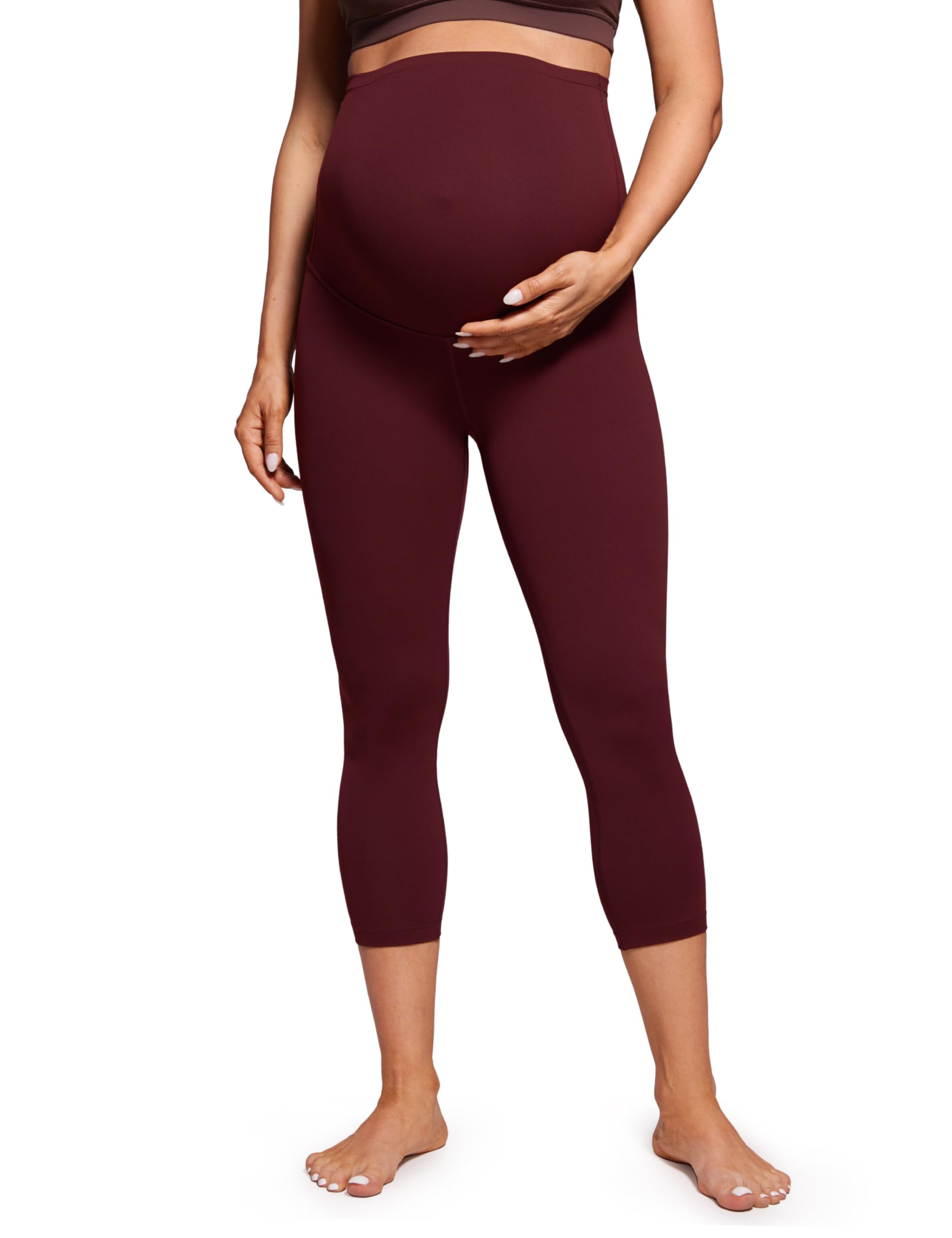 Crz Yoga Women's Red Merlot Butterluxe Maternity Capri Leggings 21" - Over Bump Workout Leggings Pregnancy Belly Support Yoga Pants 8