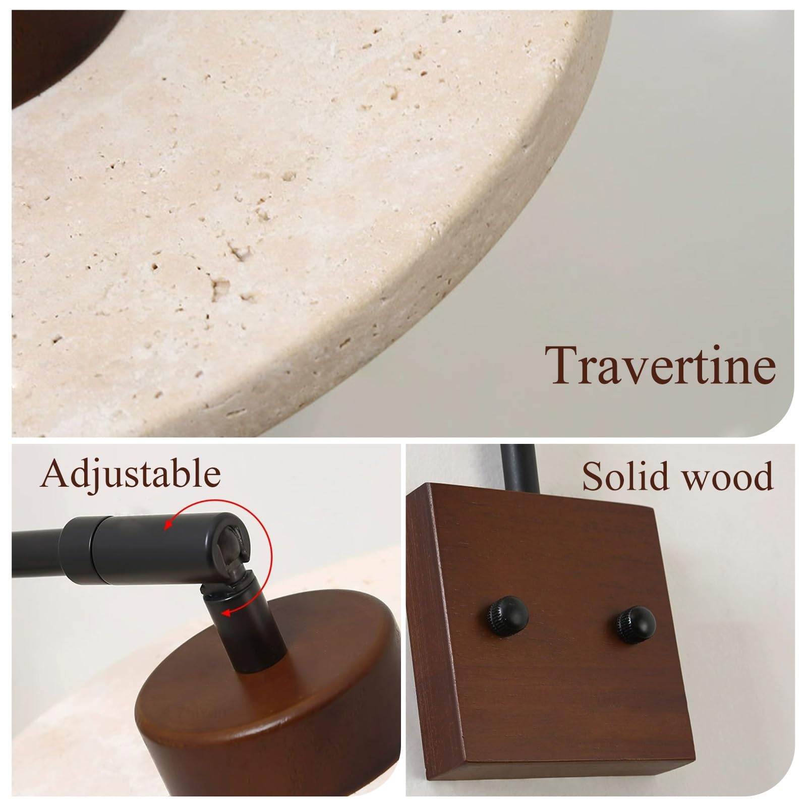 Aplique de pared con decoración artística de travertino amarillo, lámpara de pared de mármol con pantalla de cristal globo y base de madera, lámpara de pared de piedra natural(Walnut)