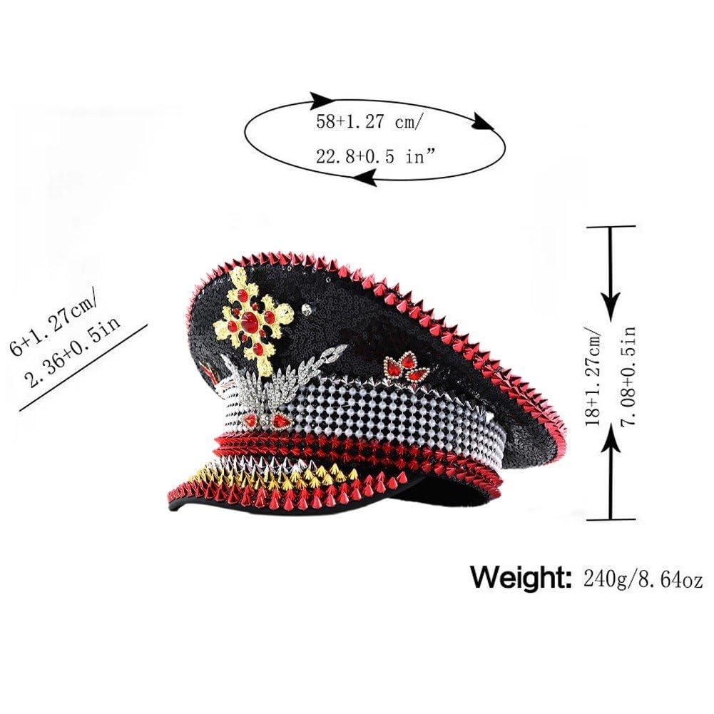 Cappello Marinaio con Paillettes Cappello Marinaio con Rivetto Cappello Capitano con Paillettes Cappelli Spettacolo per Festival Cappello Festa Scuro con Incorporato