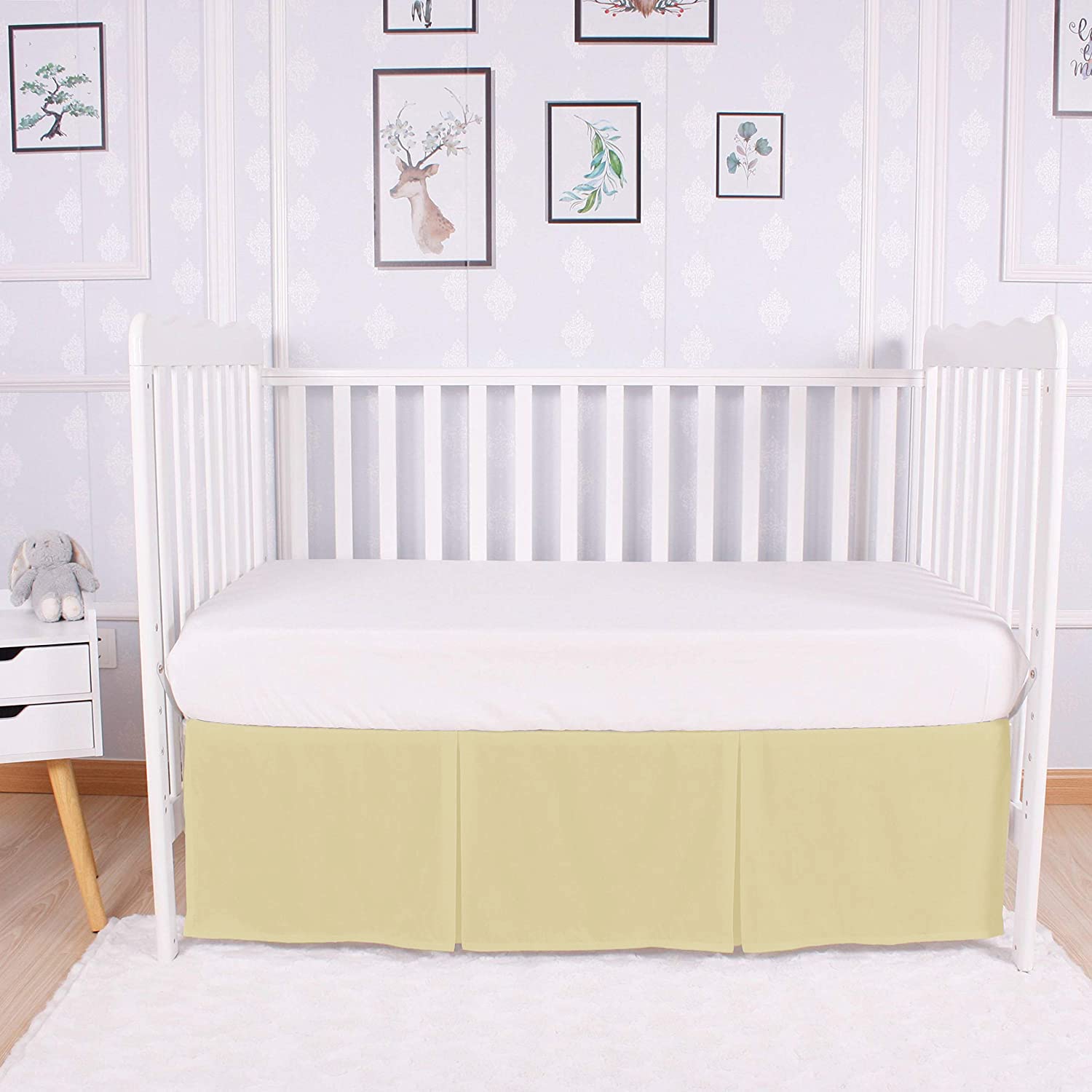Box Pleated Crib Bed Skirt Premium 100% Cotton 800 Thread Count Nursery Crib Toddler Bedding Crib Bedskirt for Baby Boys or Baby Girls, (28" x 52") + 16" Drop Lenght - Ivory Solid