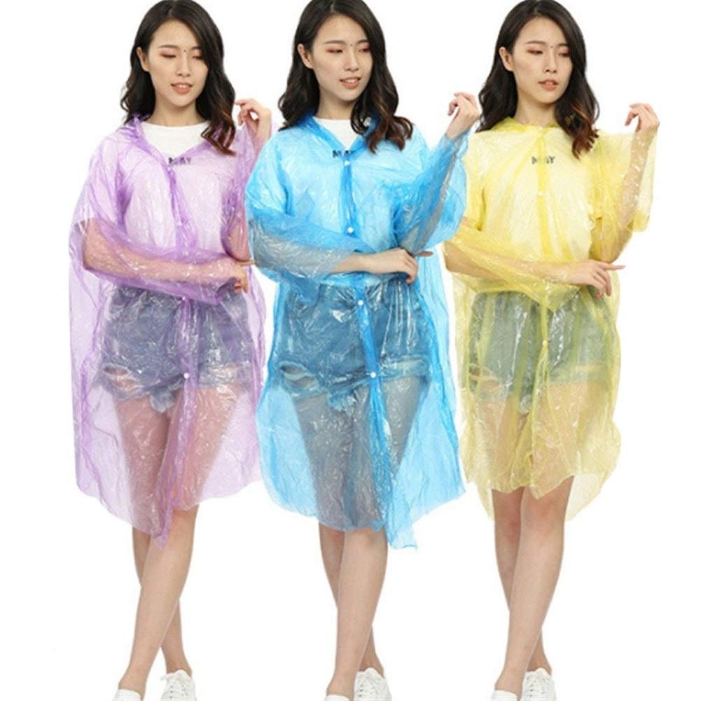 Easy To Use Unisex Random Color Disposable Travel Camping Supplies Adult Raincoat Open Button Rain Coat Hood Poncho Waterproof Rainwear (Color : Random)