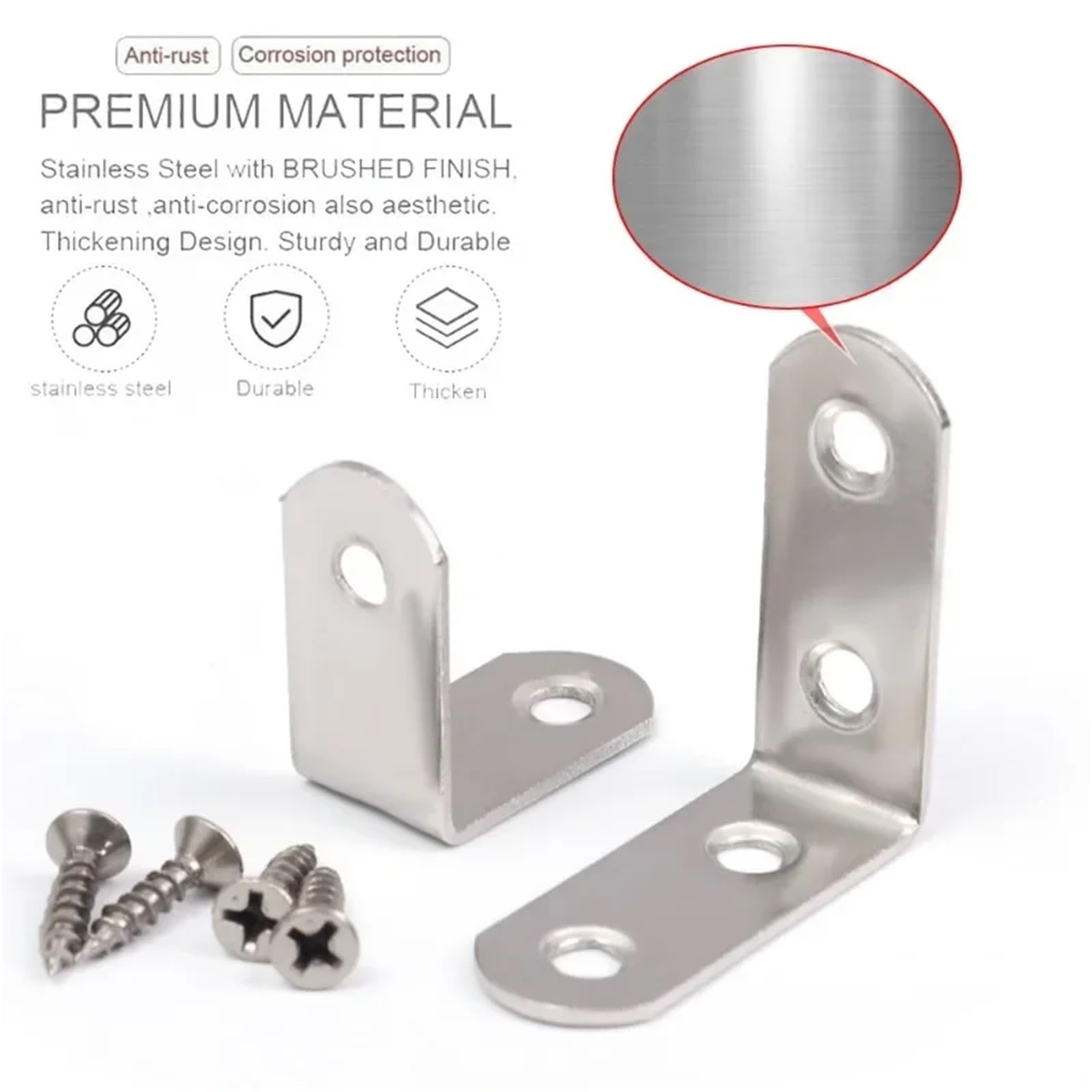 Escuadras Metalicas Junta de soporte de esquina de gabinete de acero inoxidable con tornillos, sujetadores for mamparas de madera, estantes, herrajes for muebles(10Set-16x40mm)