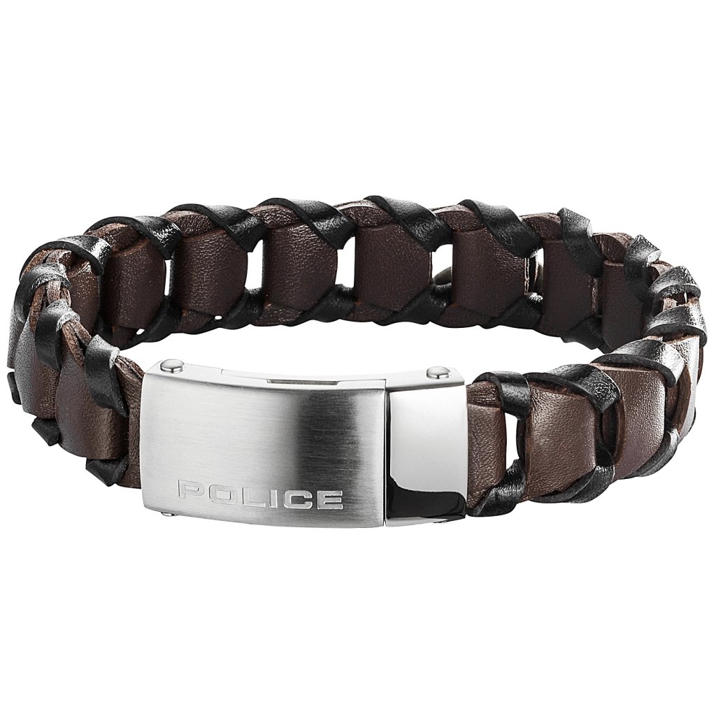 Police PJ25497BLC - 02-L pulsera para hombre federar cuero y acero inoxidable marrón y negro 22 cm