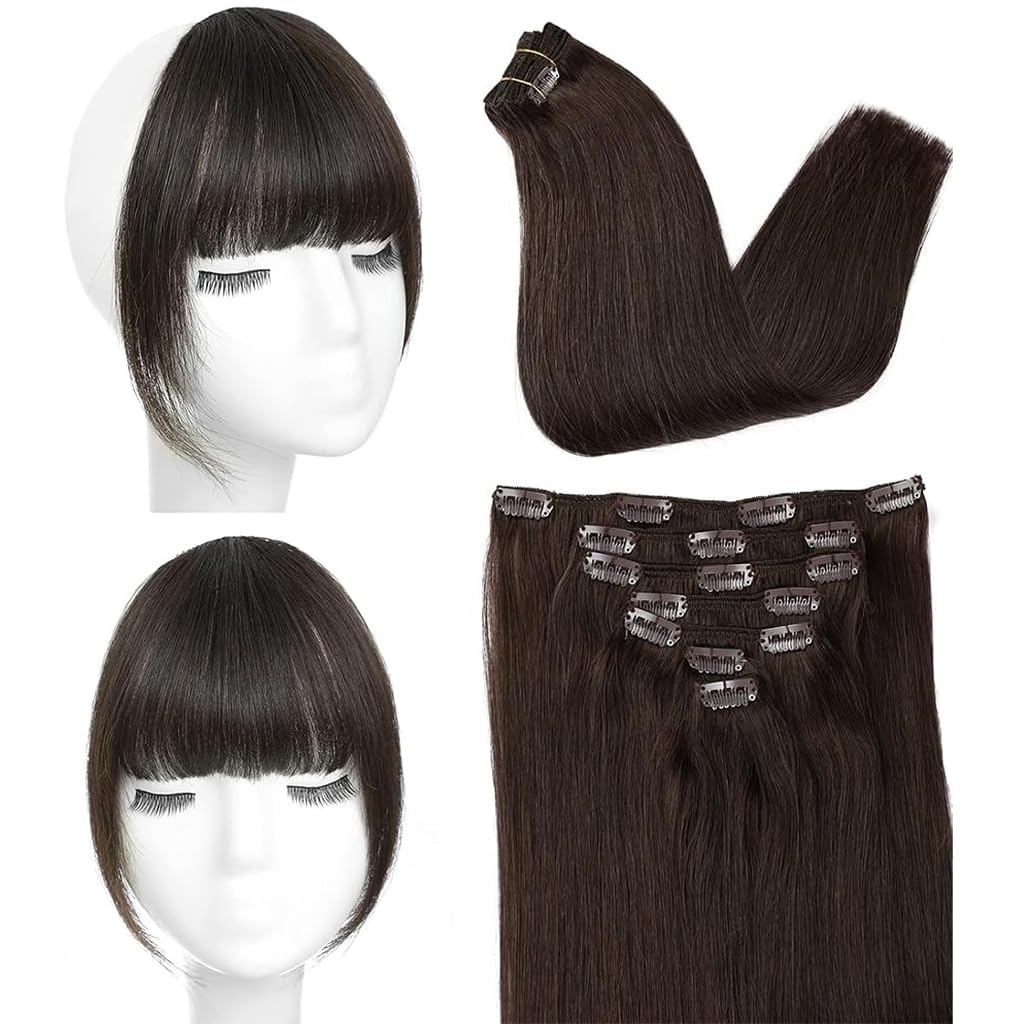 ORIGEN Clip in Bangs Black Brown Color with Dark Brown Hair Extensions