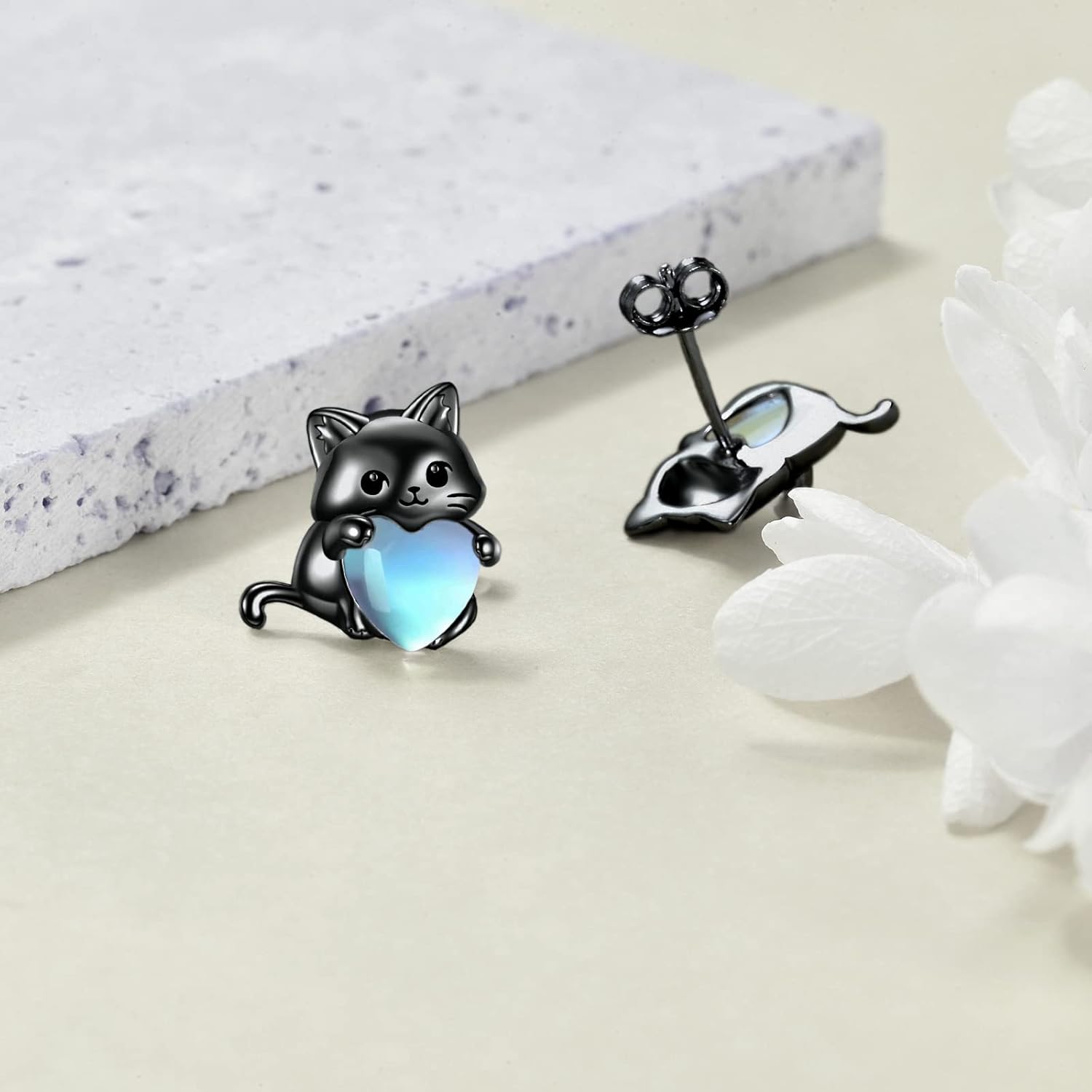 Cat Birthstone Earrings for Women Sterling Silver Cute Cat Stud Earrings Jewelry Gifts - Image 3